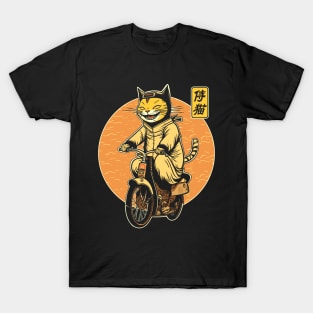 Japanese Samurai Cat on Motorcycle Kawaii Ninja Cat T-Shirt